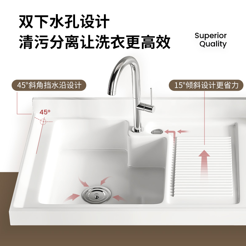 浪鲸卫浴洗衣机柜吊柜现代简约人造石一体盆搓衣板阳台洗手洗衣池 - 图3