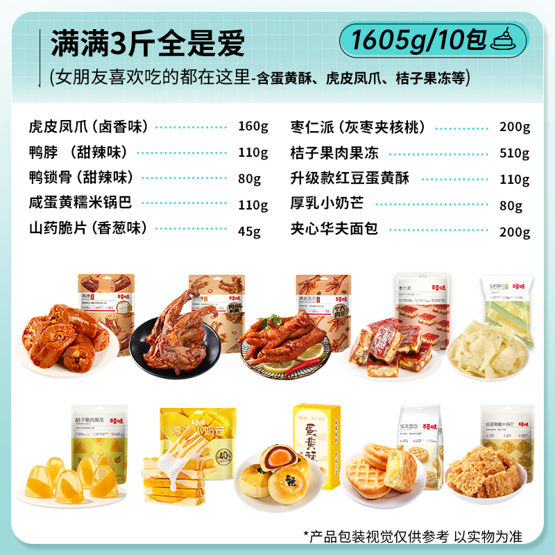 百草味零食礼包卤味肉类零食坚果果干大礼包休闲食品麻辣味饼干-图0