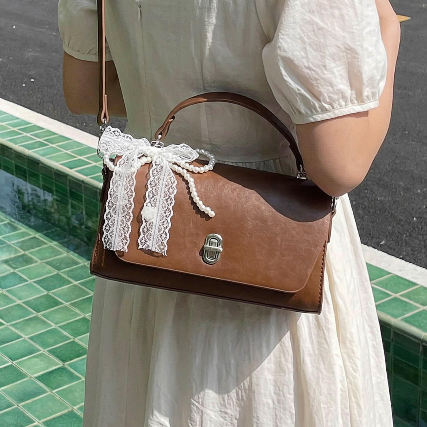 早春百搭蝴蝶结小包包女2025新款上班通勤小拎包小方包简约斜挎包,淘宝优惠券,粉丝福利购,淘宝优惠卷