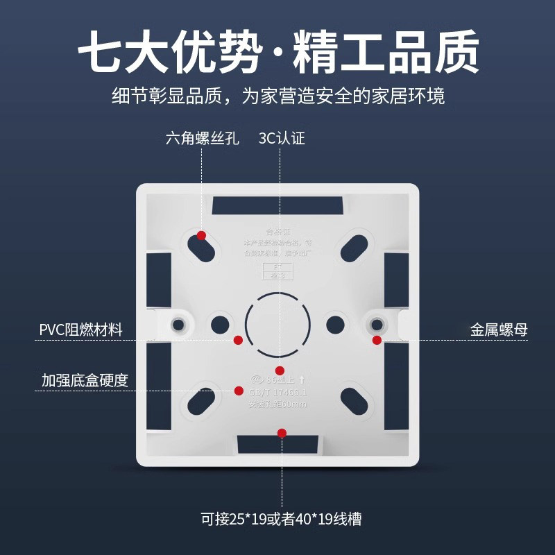 国际电工加厚86型开关插座面板明装底盒PVC接线盒通用金色灰色,淘宝优惠券,粉丝福利购,淘宝优惠卷