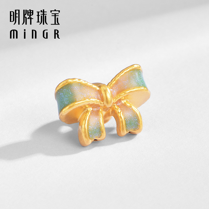 明牌珠宝黄金少女心结转运珠t硬金蝴蝶结串珠足金女款手串AFP0993