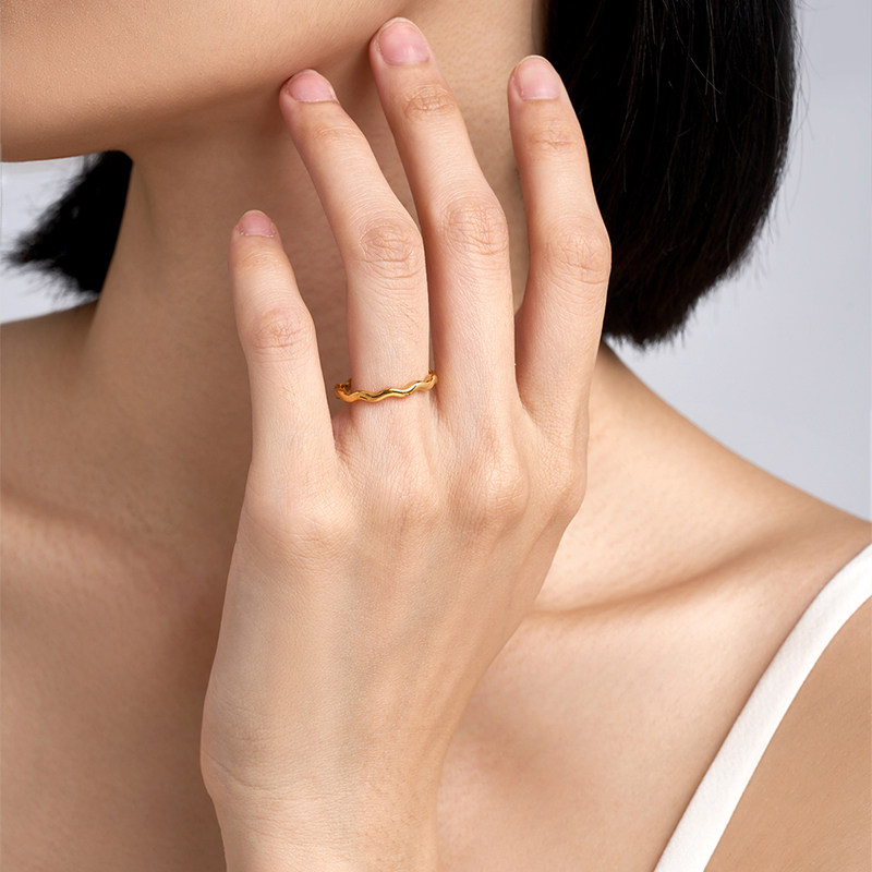 Ming brand jewelry hard gold heartstrings ring gold wavy heartbeat ring for women solid gold ring AFM0421