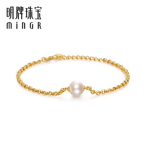 明牌珠宝黄金复古珍珠手链t足金淡水珍珠归真时尚女士手链AFK0234 - 图0