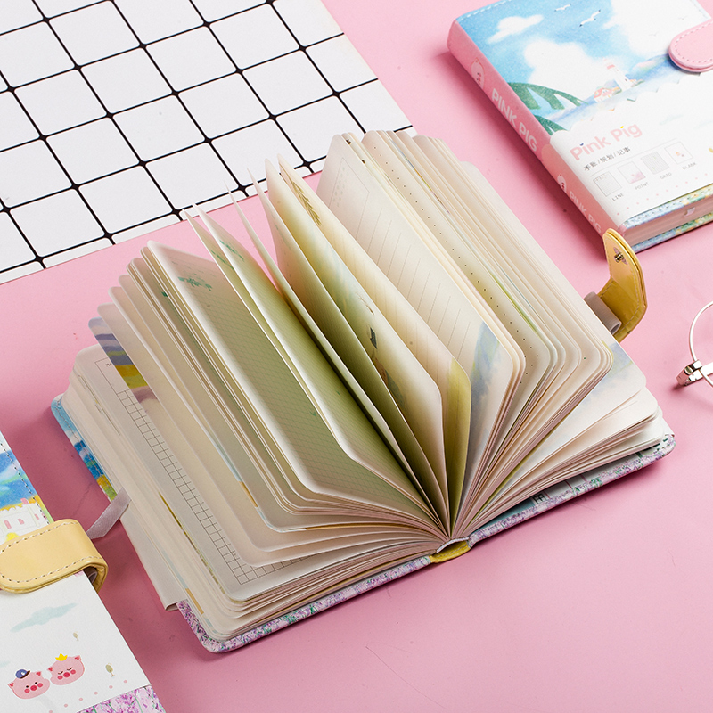 可爱少女心皮面磁扣本小清新彩页插画手账本学生加厚笔记本记事本 - 图2