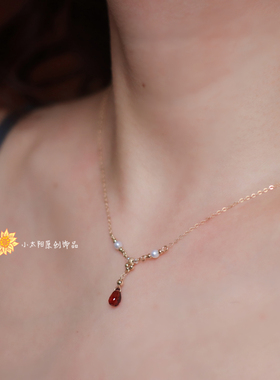 石榴石女精致复古锁骨链