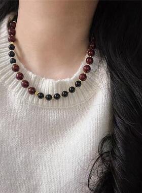 黑玛瑙安哥拉红项链锆石磁铁扣