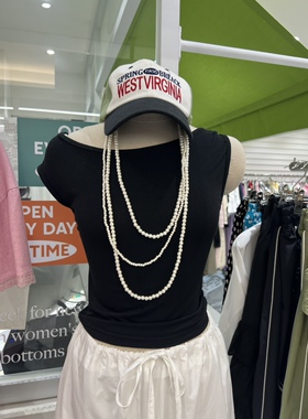 韩国法式三层玻璃珍珠长款项链