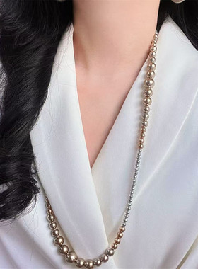 美拉德摩卡金棕铂金灰珍珠项链