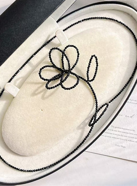 甜美气质闪亮黑色花朵吊坠项链