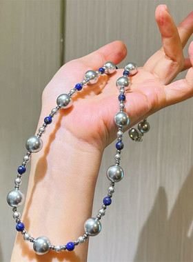 天然石串珠项链银色珍珠锁骨链