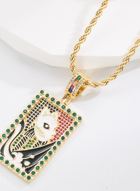 秋冬新款热销创意涂鸦饰品铜镶锆石吊坠个性猫咪项链吊坠毛衣链