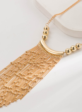 多股球形串珠链条流苏项链毛衣链