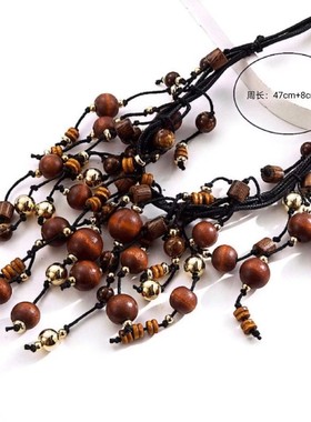 夸张个性木珠亮片多层项链毛衣链