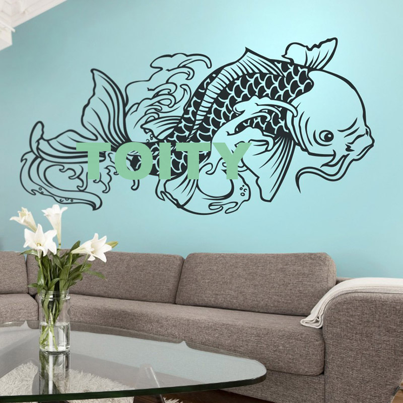 双鱼戏水贴画日本锦鲤贴纸Koi Fish寿司店玻璃贴东瀛日式装饰墙贴 - 图2