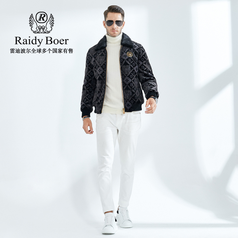 Raidy Boer/雷迪波尔男装休闲秋冬水貂毛领金丝绒夹克外套3004-99