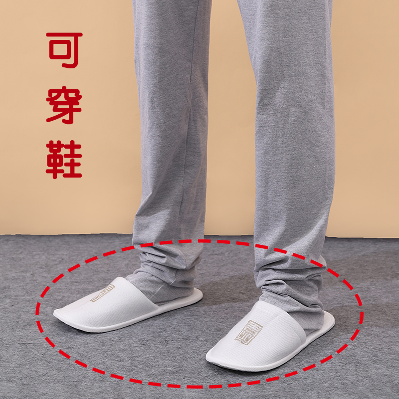 成人连脚睡裤带袜子家居裤子女护脚袜套春秋睡衣 - 图1