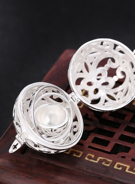 香囊球镂空原创银香球个性亮银可打开圆球转动吊坠女款时尚