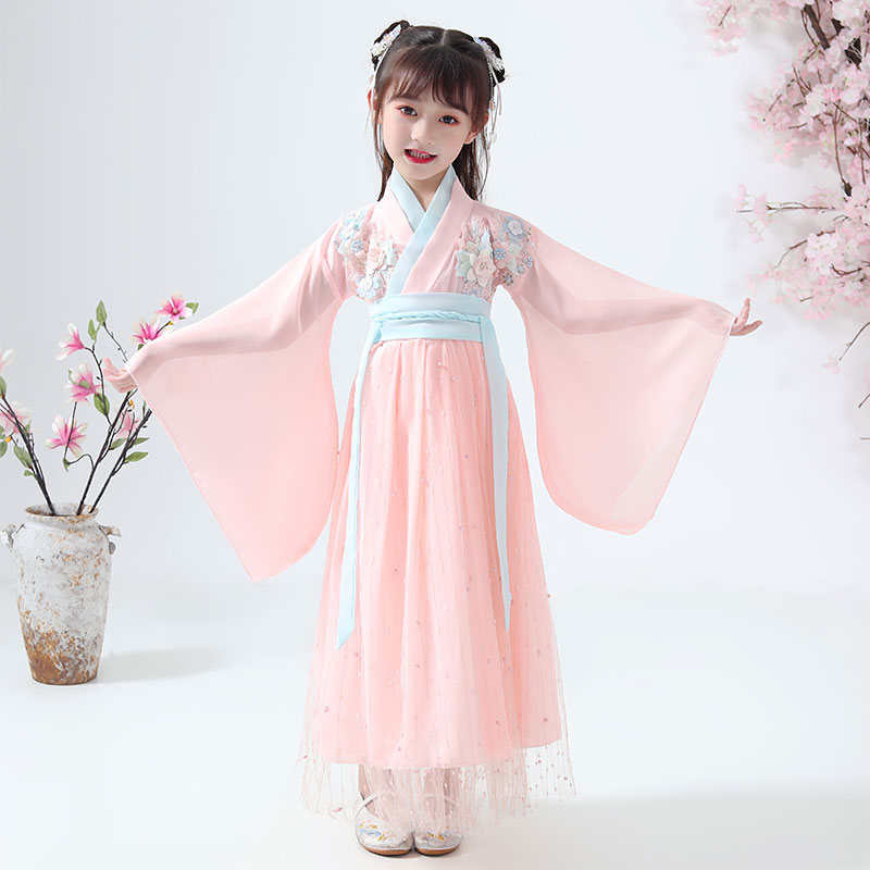 龙鼎制衣儿童汉服女中国风古装日常女童裙子唐装襦裙超仙樱花公主学生夏季0