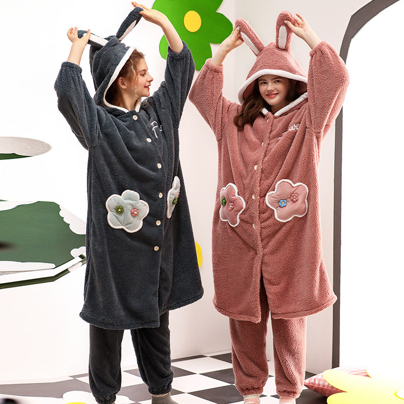 雪尔绵秋冬新款闺蜜装睡袍北极绒 雪尔绵睡衣/家居服套装