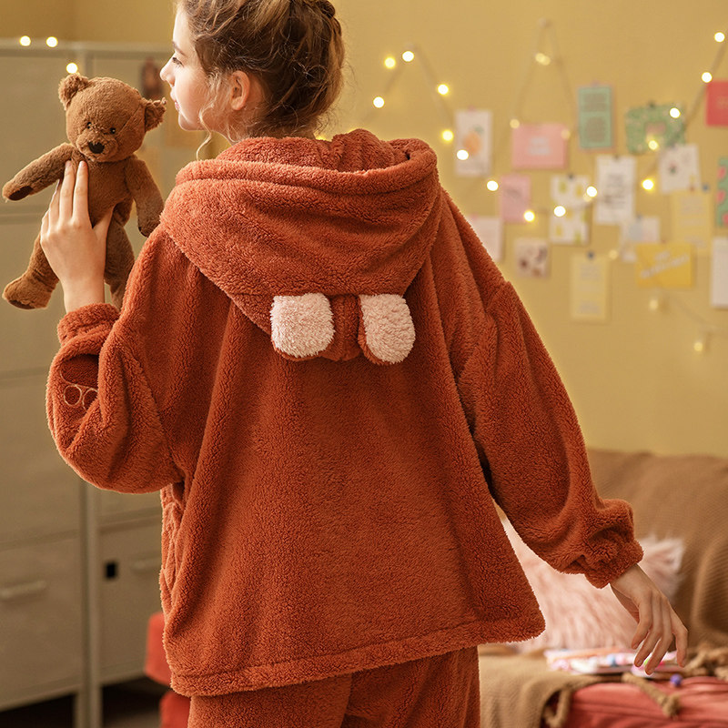 雪尔绵秋冬睡衣连帽韩版可爱北极绒 雪尔绵睡衣/家居服套装