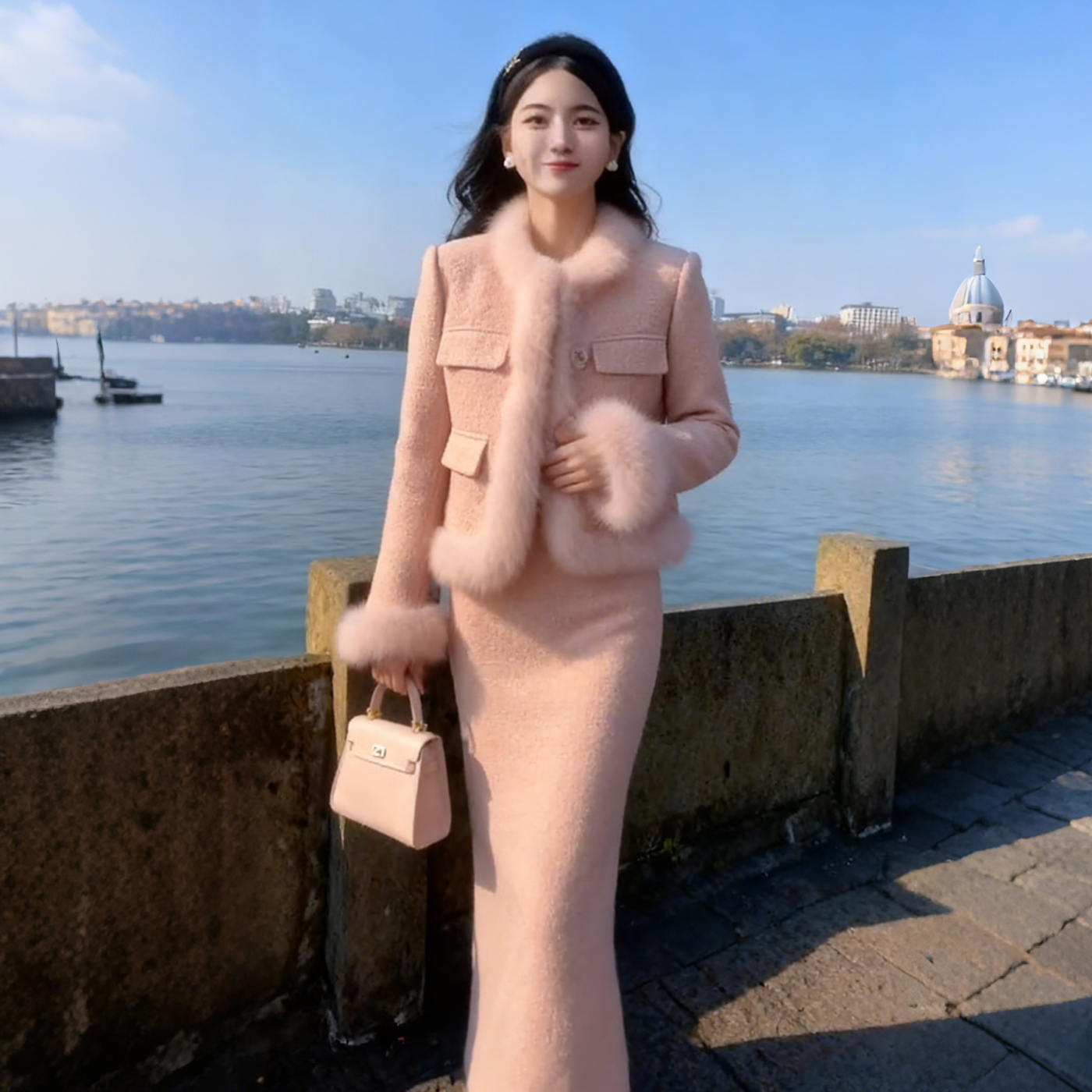 2025冬季兔毛拼接小香风套装女新款加厚保暖短款外套半身裙一整套,淘宝优惠券,粉丝福利购,淘宝优惠卷