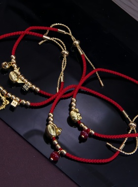 贵族千金风三丽鸥红绳手链可调节金色hellokiyyt猫手串库洛米手镯