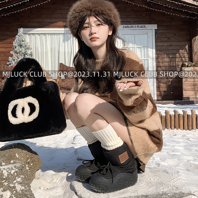 2024冬季新款厚底笑脸胖嘟嘟的雪地靴女加厚保暖桑坡棉鞋防滑短靴,淘宝优惠券,粉丝福利购,淘宝优惠卷