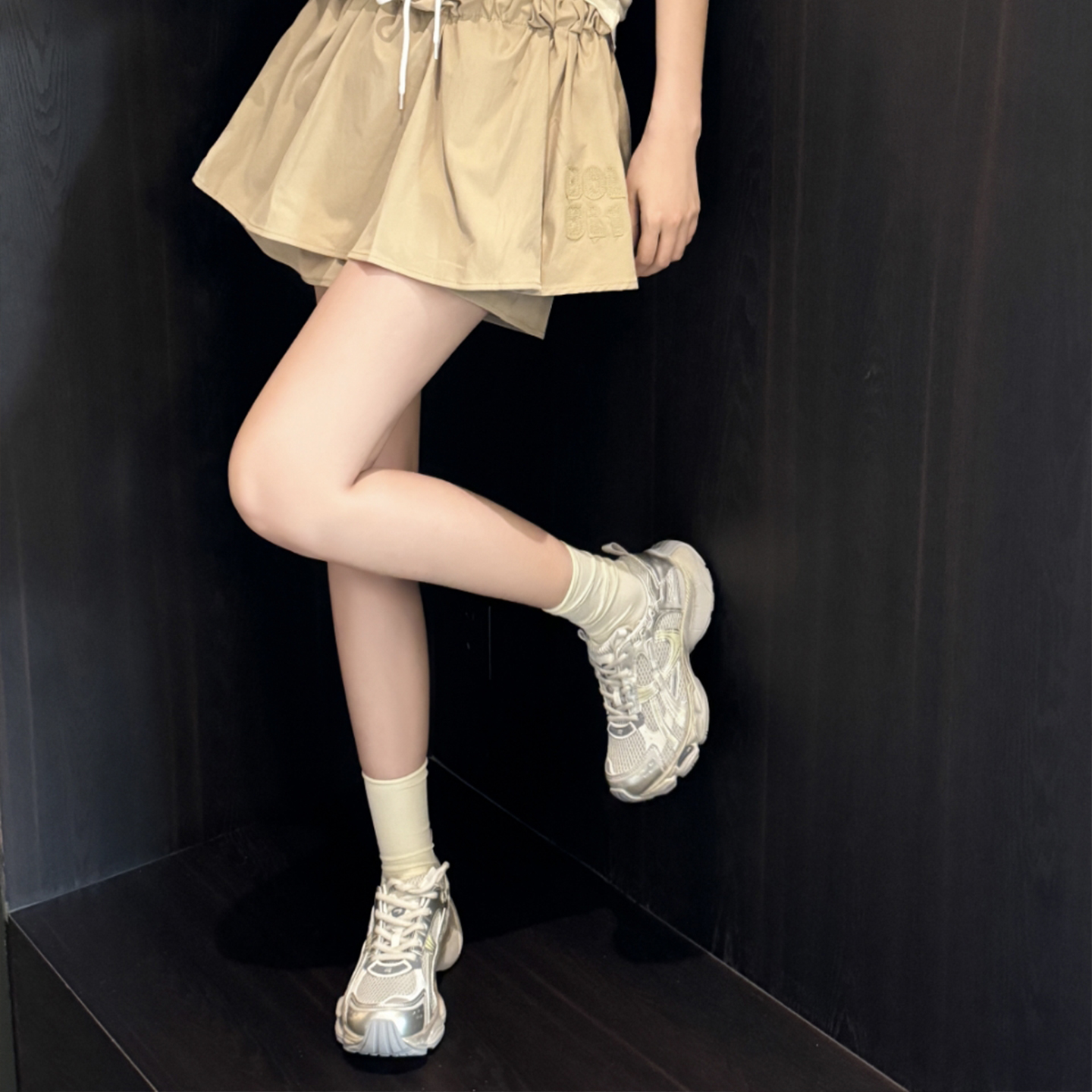 小众真皮拼色厚底老爹鞋女2025新款网面透气运动休闲鞋增高显瘦 - 图1