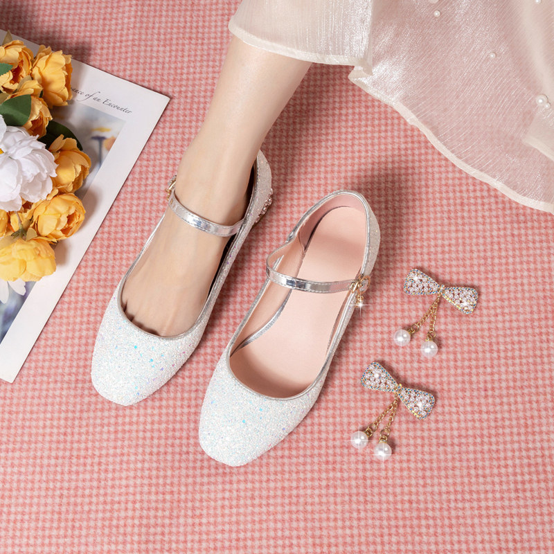 水晶公主鞋女童配礼服钢琴表演出鞋儿童高跟小女孩鞋春秋白色皮鞋,淘宝优惠券,粉丝福利购,淘宝优惠卷