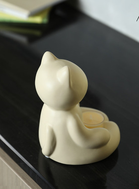 创意ins可爱陶瓷猫咪烛台摆件 现代简约客厅玄关餐桌软装饰品