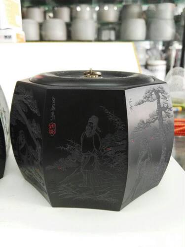 精品蟋蟀盆 南盆大师袁中华制 八角盆 天落盖 一对 蛐蛐罐澄泥 - 图2