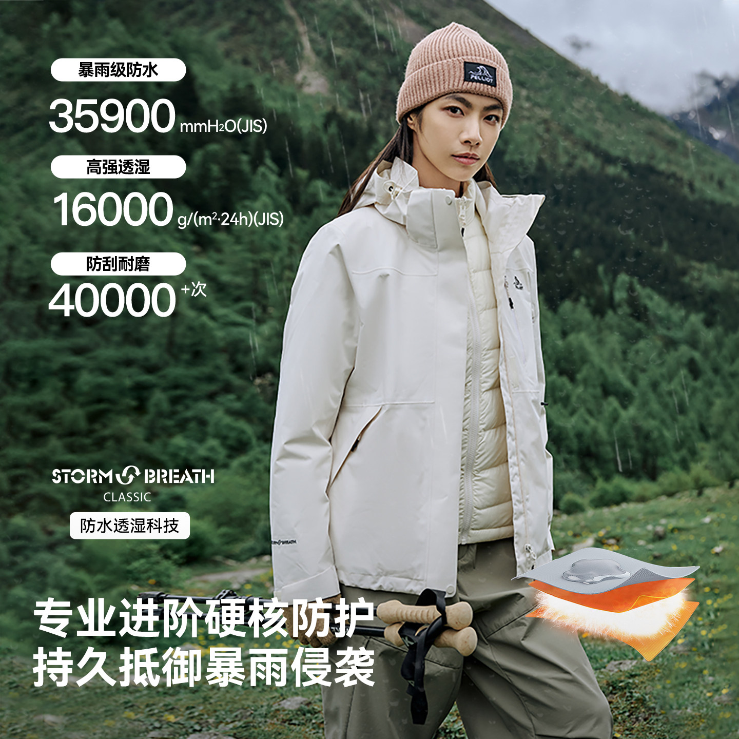 【经典2.0|羽绒版】伯希和户外冲锋衣女90鹅绒内胆三合一登山服男 典女实拍商品图