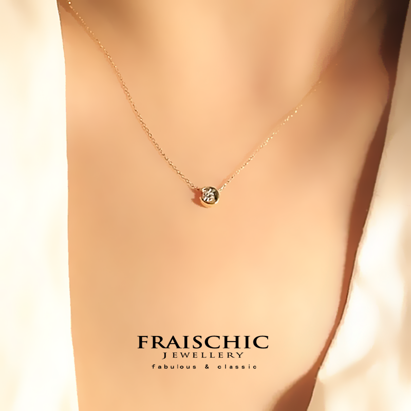 Fraischic「白月光」原创设计18K黄金天然南非单颗钻石锁骨项链女 - 图0