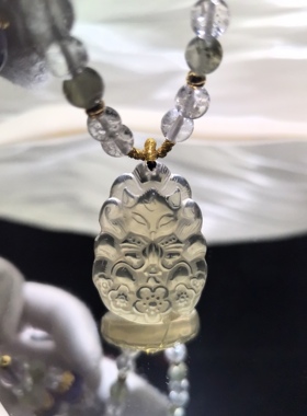 「土」天然黄水晶许愿狐桃花狐吊坠九尾狐大气招桃桃米米灭小项链