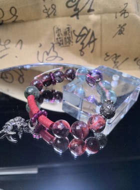 原创DIY永夜星河五福喜用火木紫黄晶顶珠搭配绿萤石红娇花手链