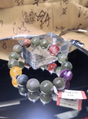 天然樱花绿晶设计款五福喜木手链手串单圈时尚小众设计款