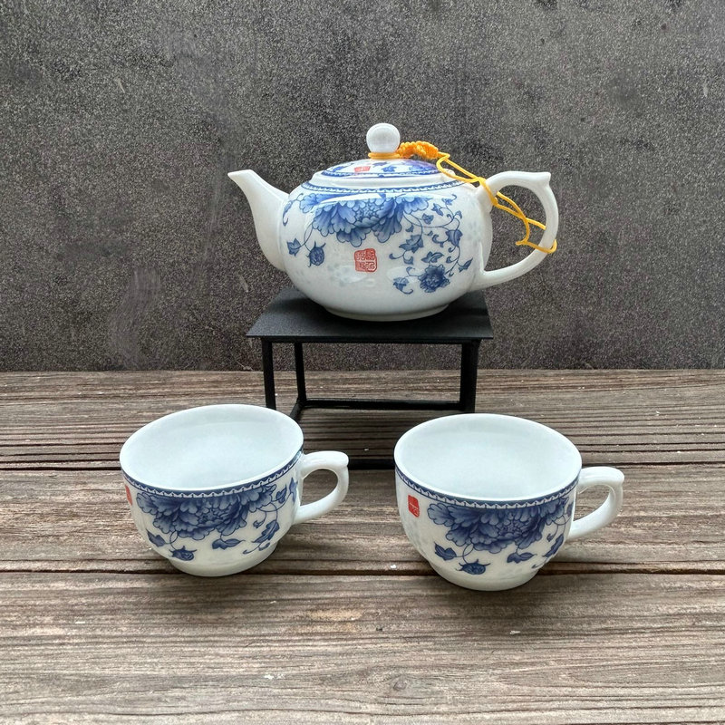 小号青花陶瓷茶壶功夫茶具白瓷泡茶水壶家用酒店酒楼一壶两杯醋壶