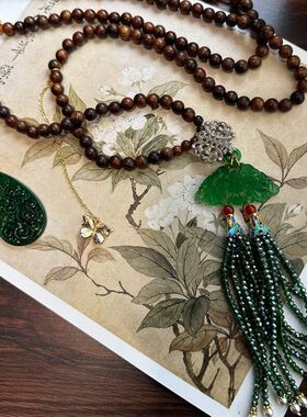 超美国风玉蝴蝶老山檀木斜挎多用菩提念珠新中式文艺背背链项链女