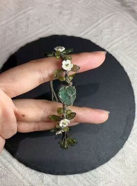 macrame手工编织手链绿萤石原石水晶珍珠铃铛俏皮甜美森系手绳