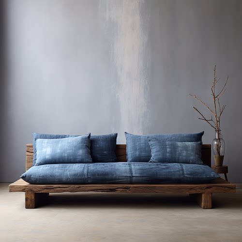 侘寂风实木沙发民宿酒店原木定制高端极简直排大堂中古床禅意家具 - 图3