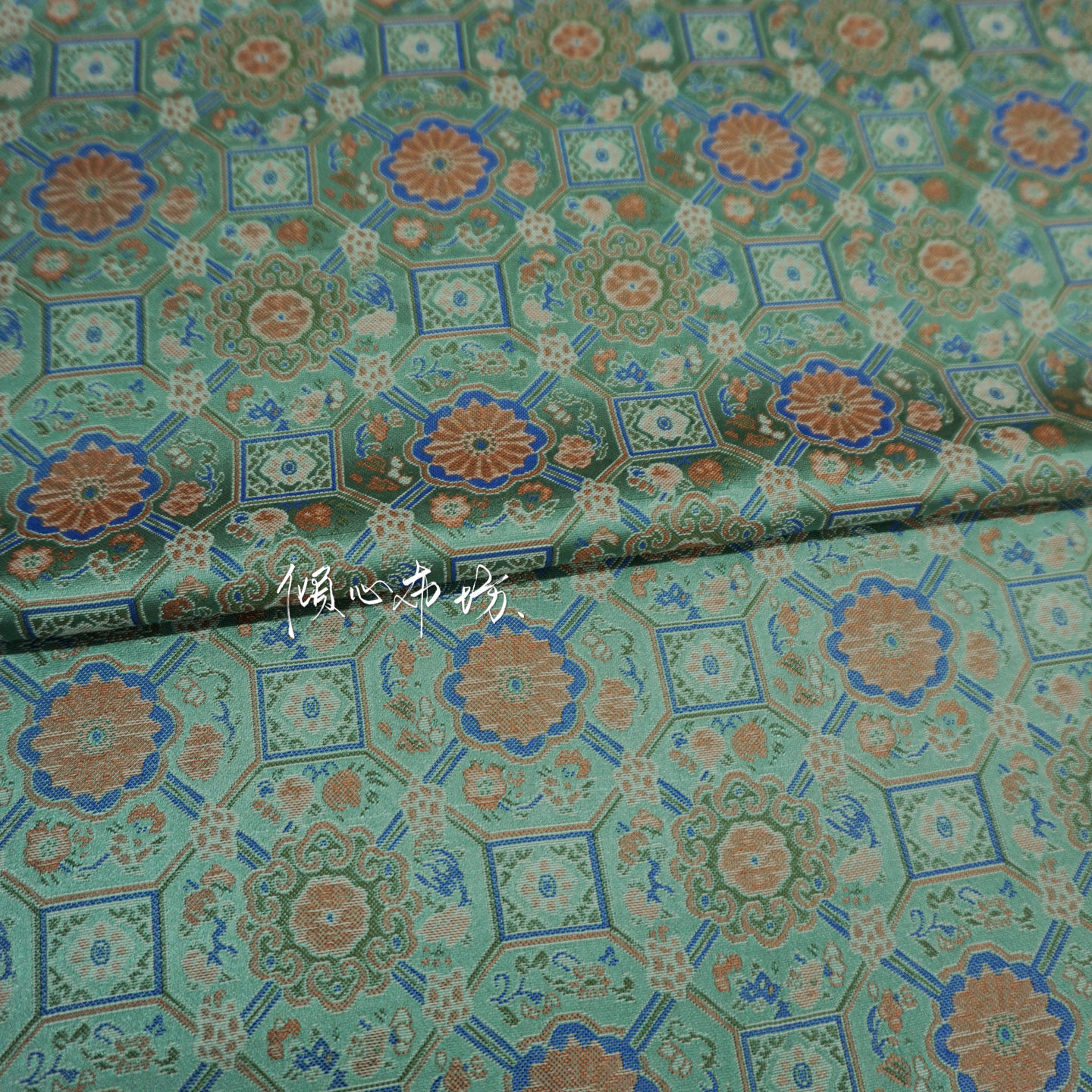 Green Lotus Peony Bada Halo Pattern Song Brocade Fabric