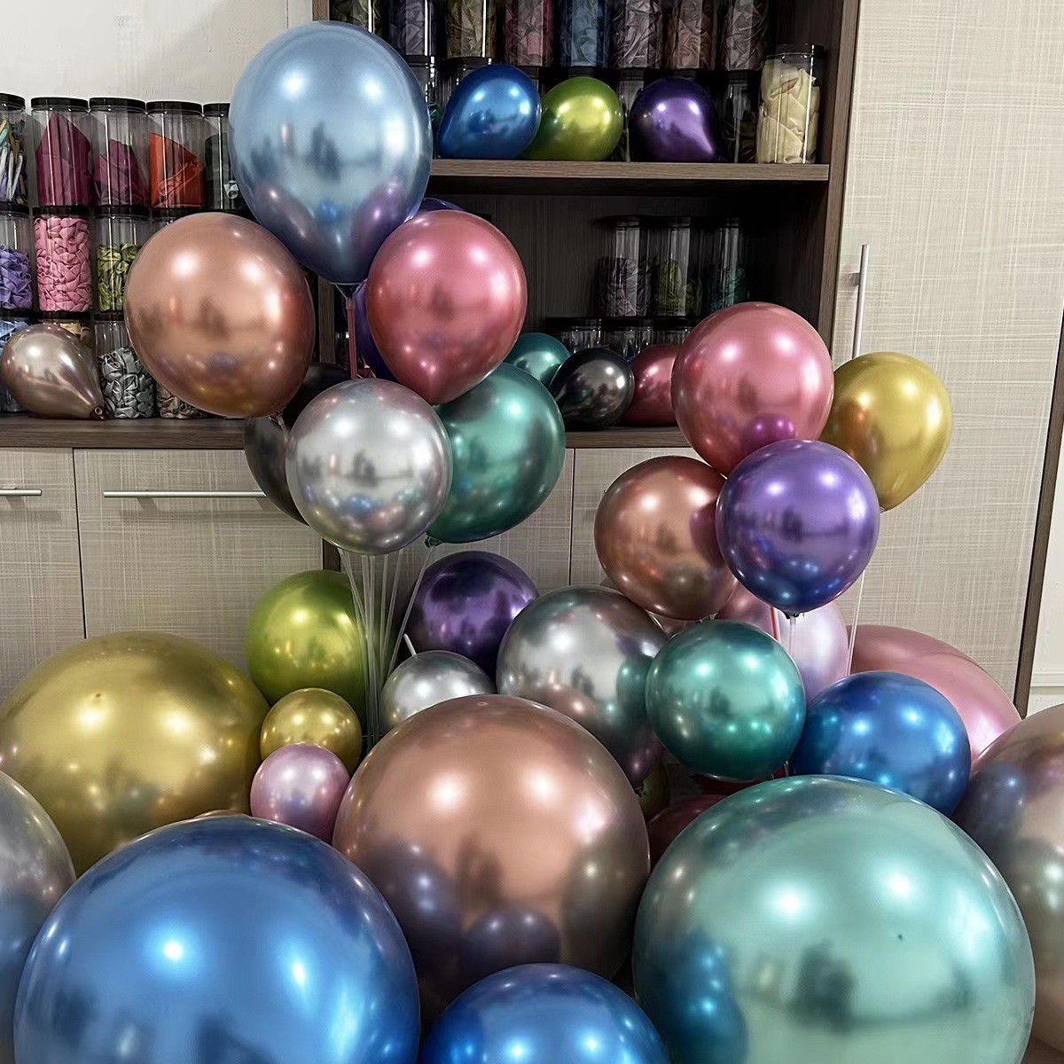 帅安5寸10寸12寸金属气球 生日派对装饰商场布置网红铬色金属气球