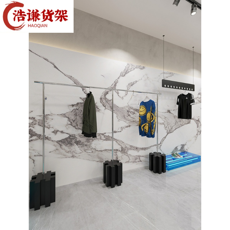 新款服装店展示架上墙落地式挂衣架简约黑色陈列架女装店装修货架