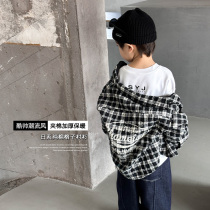 Childrens shirt jacket boy clip cotton thickened lining clothes baby plaid blouse 2023 Winter new foreign air child clothing