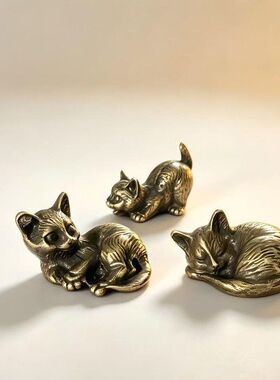黄铜猫摆件萌趣多姿态可爱猫咪桌面迷你小猫装饰治愈系金属工艺品