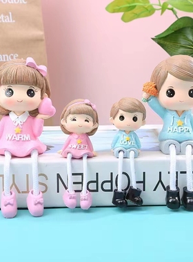 树脂祝福简约客厅四口摆件装饰