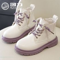 Back Force Children Shoes Children Martin Boots 2023 Fall New Boy Yinglun Wind Boots CUHK Child Students Single Boot Leather Boots