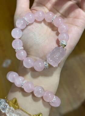 天然粉水晶莫粉魔盒手链女款粉晶白水晶黄水晶手串女小众高级轻奢