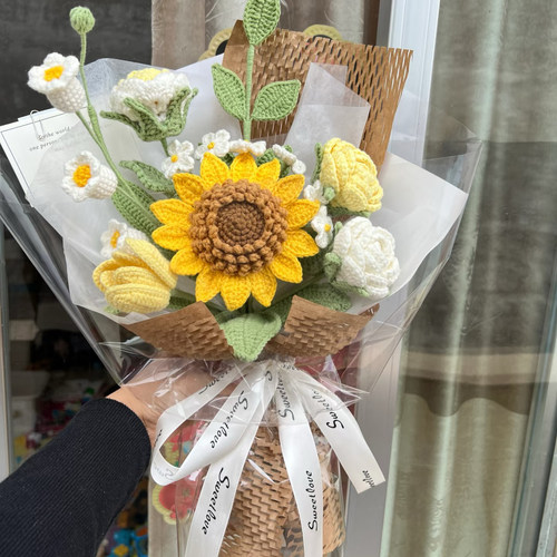 手工编织diy材料包毛线钩针向日葵花束成品毕业季礼物送女友闺蜜 - 图2