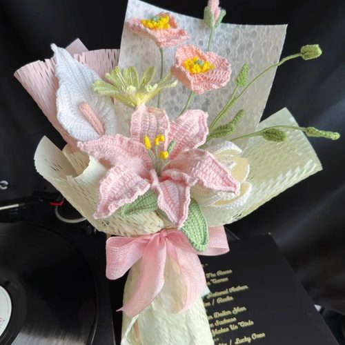 手工编织diy材料包蔷薇花混搭玫瑰自制毛线钩织礼物花成品送女友 - 图0